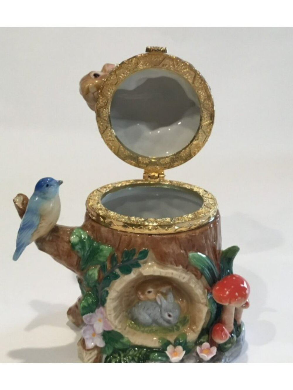 CWC 6.5" Ceramic Trinket Box Tree Stump Easter Bunny Rabbit Bird Butterfly - Picture 7 of 9